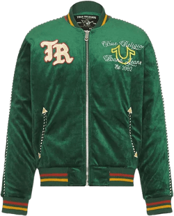Western Velvet Bomber Jacket In Green