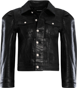 Ada Puff-sleeve Coated Denim Jacket In Liquid Black