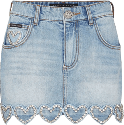 heart-embellished denim skirt