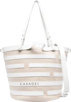 stripe-pattern leather tote bag