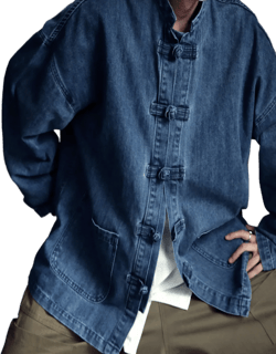 Men's denim jacket Chinese button knot