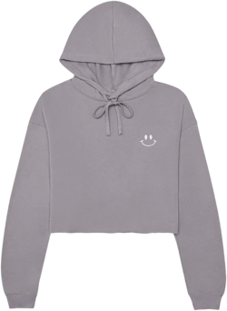 Dalix Smile Face Embroidered Fleece Cropped Hoodie Cold Fall Winter Women in Storm Gray L Large