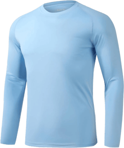 STICKON Mens UPF 50+ Sun Protection Shirts UV SPF Long Sleeve Swim Tee Shirts Lightweight Rash Guard Fishing T-Shirt Light Blue Large