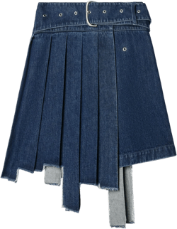 pleated asymmetric denim skirt