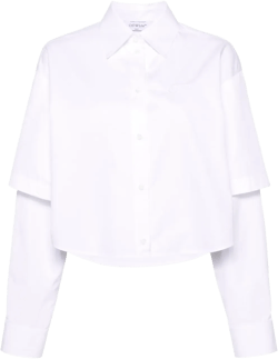 logo-embroidery layered cotton shirt
