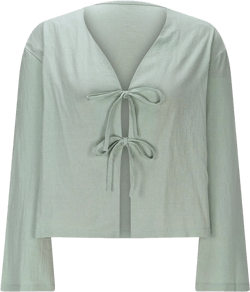 Tie Open Front Tops for Women Deep V Neck Elegant Bow Lace Up Shirts Casual Loose Fit Bell Long Sleeve Dressy Blouse Green X-Large