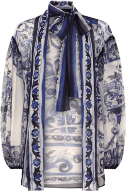 Majolica-print silk blouse