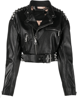 rock-stud cropped leather jacket