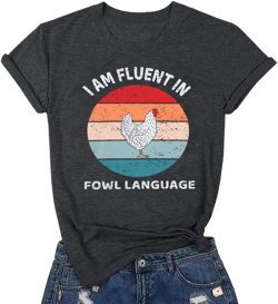 Chicken Shirts for Women Funny Shirts Cute Graphic Tees Casual Short Sleeve Tops Large Dark Gray