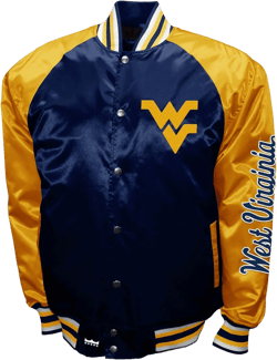 2Bhip NCAA West Virginia University Adult Navy & Gold Vintage Style Lightweight Satin Bomber Varsity Jacket XX-Large Navy