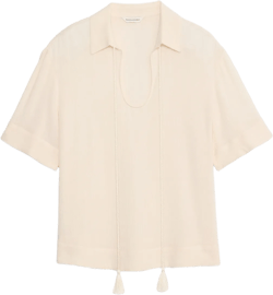 Gauze Tassel-Tie Popover Shirt