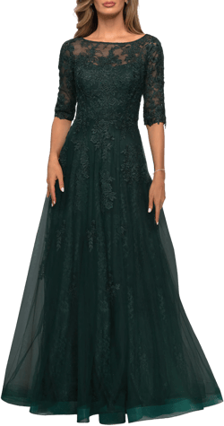 La Femme Floral Lace & Tulle Gown