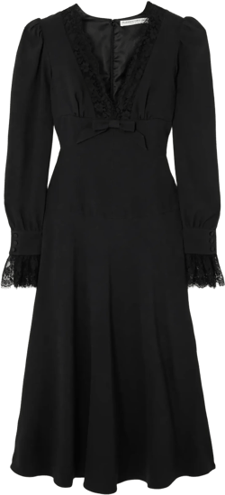 Lace-trimmed crepe midi dress