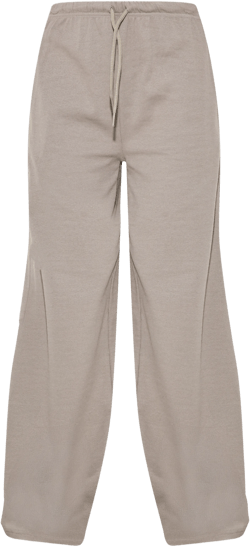  Ash Grey Ribbed Drawstring Waist Basic Wide Leg Pants