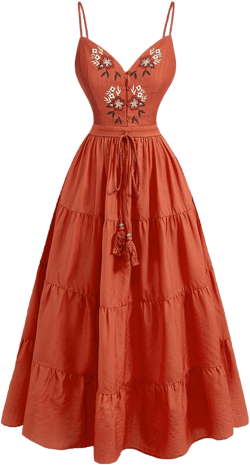 SHEIN MOD Women's Brown & Red Floral Print Mid-Length Vacation Dress, Boho Style