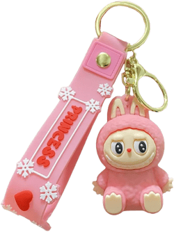 Labubu Keychain, Cute Labubu Doll Wristlet Accessories Kawaii Monster Key Chain Bag Charm Gift for Women Pink