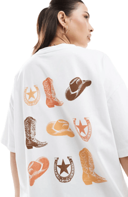 ASOS DESIGN oversized T-shirt with western cowboy graphic in white
