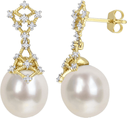 Julianna B. Pearl & Diamond Filigree Drop Earrings 14k