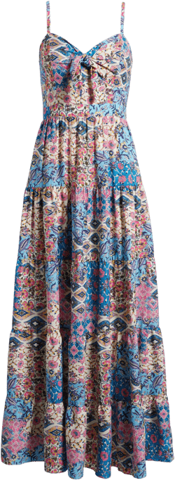 Eliza J Mixed Print Bow Front Tiered Maxi Sundress