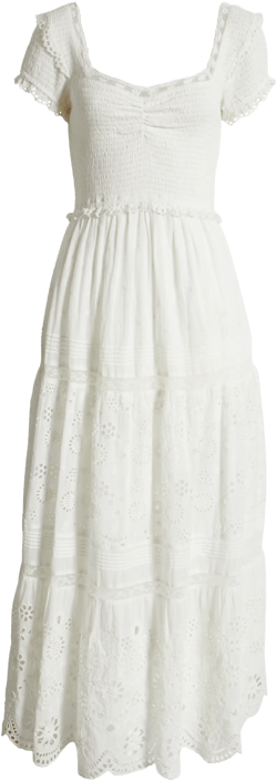 LoveShackFancy Bisolet Lace Trim Tiered Sundress