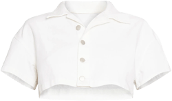White Short Sleeve Cropped Denim Shirt