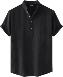 Men's Casual Henley Shirt Summer Beach Linen Shirts Hippie Tshirts Band Collar Short Sleeve Shirt Solid Fashion Tops