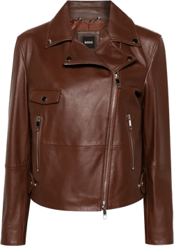 double-breasted leather biker jacket