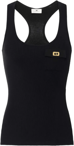 logo-plaque ribbed racerback tank top 