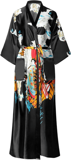 VintageClothing Women's Plus Size Satin Kimono Robes Long Floral Silky Loungewear Patterned Sleepwear Dressing Gown