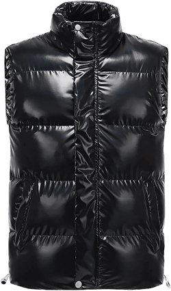 Men's Shiny Metallic Padded Vest Full Zip Winter Warm Sleeveless Puffer Jacket Casual Thick Outdoor Quilted Vest with Pockets Medium A# Black