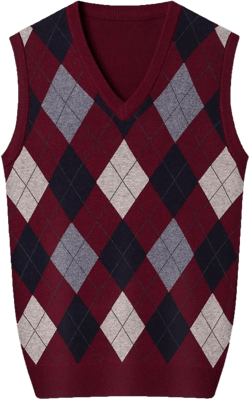 Mens Sleeveless Argyle Vest V-Neck Wool Blend Check Stitching Sweater Vests Casual Fit Contrast Color Block Warm Pullover (Red 2,3X-Large)