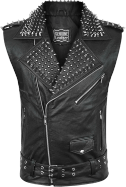 Mens Rock Punk Studded Spikes Vest Black Genuine Cowhide Leather Motorcycle Brando Biker Vest Large Black Studded Vest