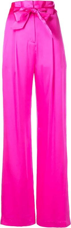 high-waisted pleated silk trousers