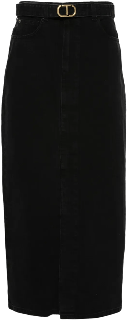 belted denim midi skirt