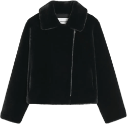 notch-lapel zippered faux fur jacket