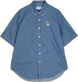 bear-appliquéd denim shirt