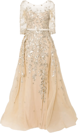 beaded tulle belted gown