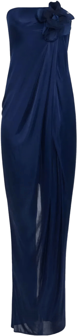 floral-appliqué satin dress