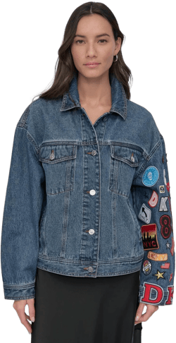 DKNY Women's Blue Patchwork Denim Jacket