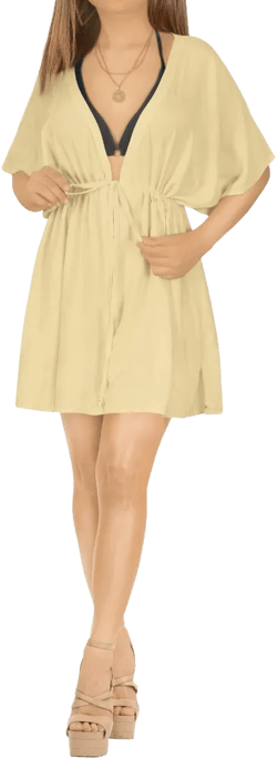 LA LEELA Women's Swim Cover Up Summer Vacation Beachwear Swim Dress Bikini Dress X-Large-XX-Large Beige, Solid