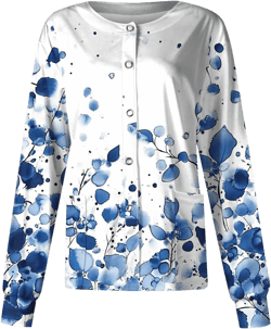 Scrub Jackets for Woman Long Sleeve Print Scrub Tops Plus Size Snap Front Nurse Working Uniform 04-light Blue X-Large