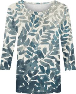 Womens 3/4 Length Sleeve Tops Casual Three Quarter Sleeve T-Shirts Round Neck Floral Print Tunic Tops Dressy Blouses