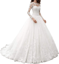 Tsbridal Women's Lace Appliques Long Sleeves Wedding Dresses Tulle Boho Bridal Gowns 2025 20 Plus Ivory
