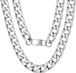 ChainsPro Mens Sturdy Cuban Chain Necklace, 4/5/6/9/12/13/15 MM Width, 14" 18" 20" 22" 24" 26" 28" 30" Length, Hip-Hop Cool Style, 316L Stainless Steel/18K Gold Plated/Black-With Gift Box 18 inch Q: 13mm-stainless steel