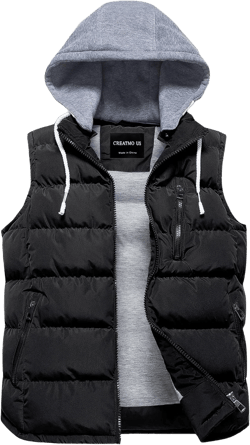 CREATMO US Women's Warm Vest Outerwear Thick Padded Puffer Sleeveless Vest With Detachable Hood Medium Black