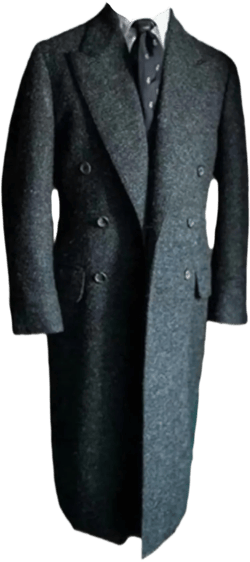 Men's Double Breasted Long Overcoat Herringbone Jacket Wool Blend Peak Lapel Blazer Dark Gray X-Large