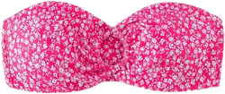 MakeMeChic Women's Hot Pink Bikini Tops Floral Print Ruched Ring Strapless Swimsuit Top Bandeau Swim Top X-Small Hot Pink