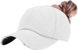 Women Ponytail Baseball Cap Washed Distressed Hat Criss Cross High Bun Messy Ponycap Hats Outdoor Sports Dad Hat at Amazon Women’s Clothing store