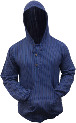 MEN LIGHTWEIGHT MULTICOLOUR DHARKE STRIPE GRANDAD HOODIE SHIRT