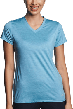 Arctic Cool Women's V-Neck Instant Cooling Moisture Wicking Performance UPF 50+ Short Sleeve Workout Shirt X-Large Coastal Blue Fusion